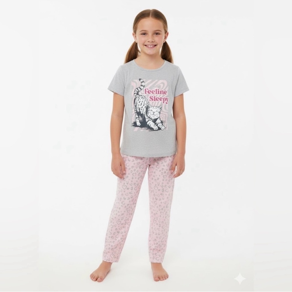 Wonder Nation Gray and Pink Cat Pajama Set